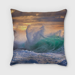 Подушка квадратная Штормовая волна, накатывающая на берег, цвет: 3D-принт