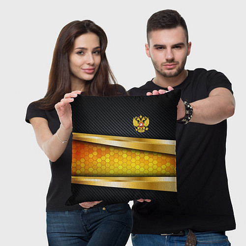 Подушка квадратная Black & gold - герб России / 3D-принт – фото 3