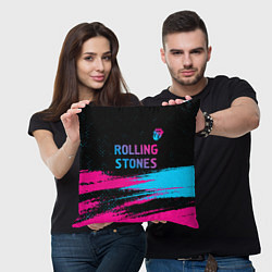 Подушка квадратная Rolling Stones - neon gradient: символ сверху, цвет: 3D-принт — фото 2
