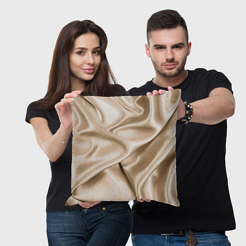 Подушка квадратная Струящаяся золотистая ткань / 3D-принт – фото 3