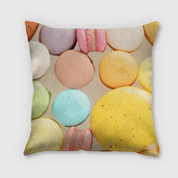 Подушка квадратная Разноцветные пирожные Макарон, цвет: 3D-принт