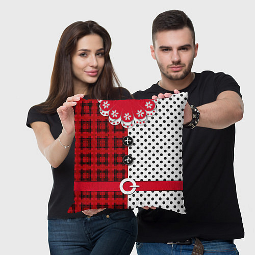 Подушка квадратная Костюм новогодний Клоун фольклор красный с белым / 3D-принт – фото 3