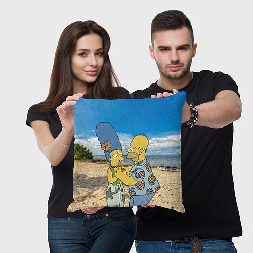 Подушка квадратная Гомер Симпсон танцует с Мардж на пляже / 3D-принт – фото 3