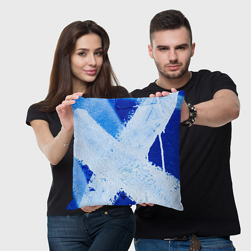 Подушка квадратная Белый крест на синем фоне / 3D-принт – фото 3