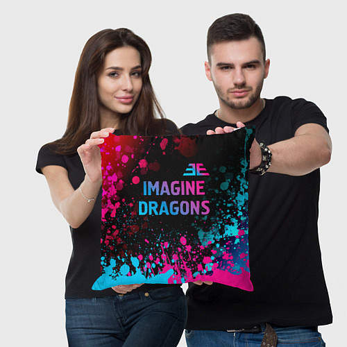 Подушка квадратная Imagine Dragons - neon gradient: символ сверху / 3D-принт – фото 3