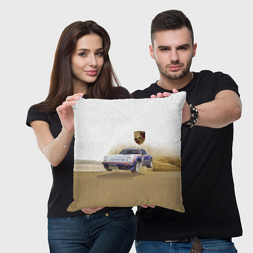 Подушка квадратная Porsche - гонки в пустыне / 3D-принт – фото 3