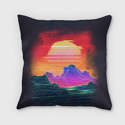 Подушка квадратная Синтвейв неоновые горы на закате, цвет: 3D-принт