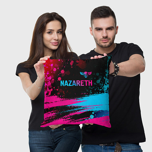 Подушка квадратная Nazareth - neon gradient: символ сверху / 3D-принт – фото 3