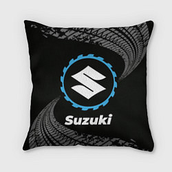 Подушка квадратная Suzuki в стиле Top Gear со следами шин на фоне, цвет: 3D-принт