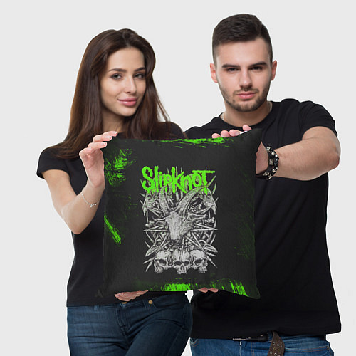 Подушка квадратная Slipknot green logo / 3D-принт – фото 3