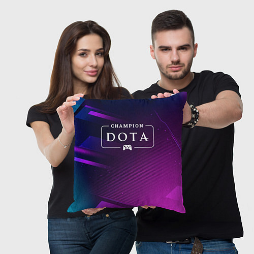 Подушка квадратная Dota gaming champion: рамка с лого и джойстиком на / 3D-принт – фото 3