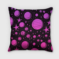 Подушка квадратная Фиолетовый мультяшный космос, цвет: 3D-принт