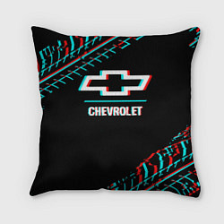Подушка квадратная Значок Chevrolet в стиле glitch на темном фоне, цвет: 3D-принт