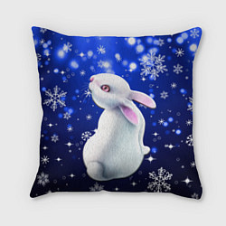 Подушка квадратная Белый кролик в снежинках, цвет: 3D-принт