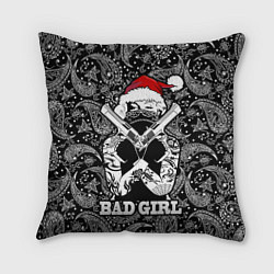 Подушка квадратная Bad girl with guns in a bandana