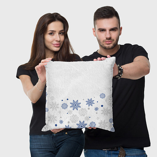 Подушка квадратная Новогодние Снежинки - Белый / 3D-принт – фото 3