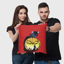 Подушка квадратная Halloween - тыква и кот, цвет: 3D-принт — фото 2