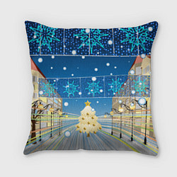 Подушка квадратная Новогоднее настроение - ночной город, цвет: 3D-принт