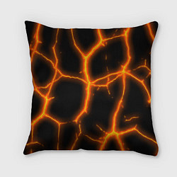Подушка квадратная Оранжевые неоновые трещины, цвет: 3D-принт