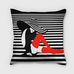 Подушка квадратная Загадочная девушка в красных чулках, цвет: 3D-принт