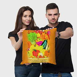 Подушка квадратная Плетеная корзина, полная фруктов и овощей, цвет: 3D-принт — фото 2
