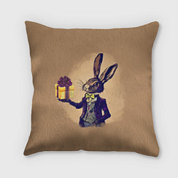 Подушка квадратная Кролик в костюме с подарком, цвет: 3D-принт