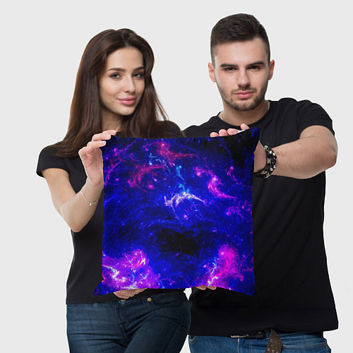 Подушка квадратная Неоновый космос со звездами / 3D-принт – фото 3