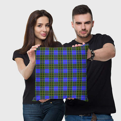 Подушка квадратная Ткань Шотландка сине-зелёная / 3D-принт – фото 3