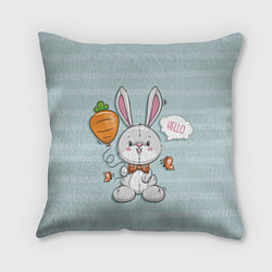 Подушка квадратная Милый зайка с шариком-морковкой, цвет: 3D-принт