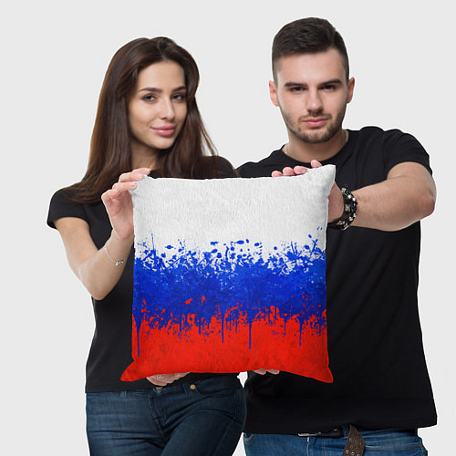 Подушка квадратная Флаг России с горизонтальными подтёками / 3D-принт – фото 3