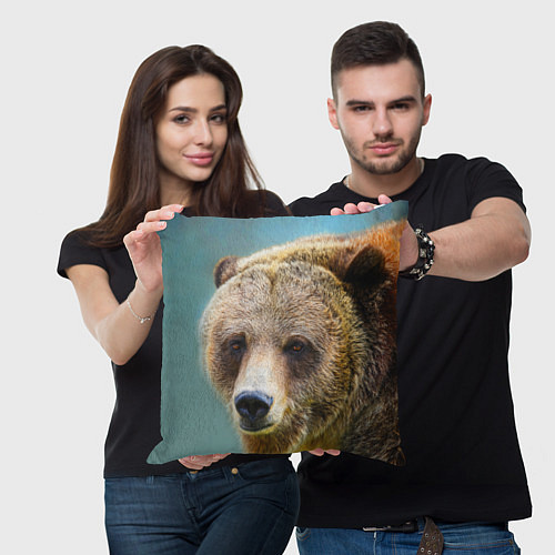 Подушка квадратная Русский бурый медведь / 3D-принт – фото 3