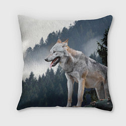 Подушка квадратная Волк на фоне леса, цвет: 3D-принт