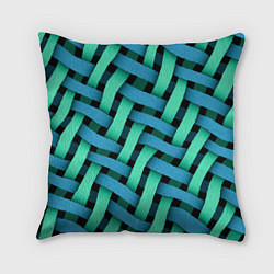 Подушка квадратная Сине-зелёная плетёнка - оптическая иллюзия, цвет: 3D-принт