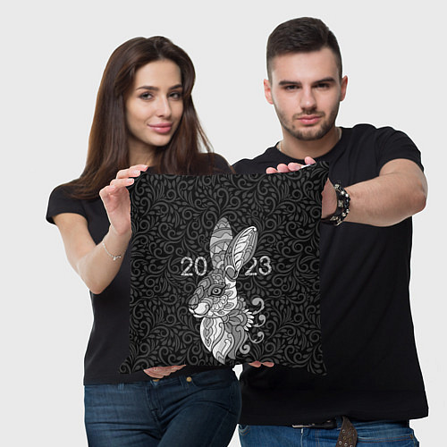 Подушка квадратная Русский серый кролик 2023 / 3D-принт – фото 3