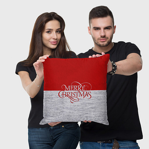 Подушка квадратная Merry Christmas красный / 3D-принт – фото 3