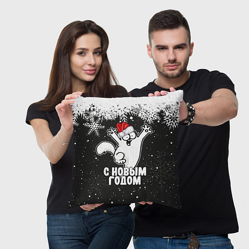 Подушка квадратная С Новым годом - кот Саймона и снежинки / 3D-принт – фото 3