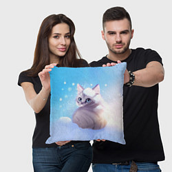 Подушка квадратная Заснеженный котик, цвет: 3D-принт — фото 2