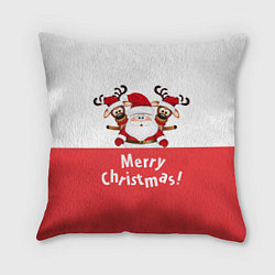 Подушка квадратная Дед Мороз с оленями, цвет: 3D-принт