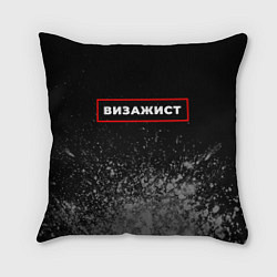 Подушка квадратная Визажист - в красной рамке на темном, цвет: 3D-принт