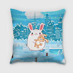 Подушка квадратная Зайка с игрушкой, цвет: 3D-принт
