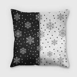 Подушка квадратная Рождественские снежинки на черно-белом фоне, цвет: 3D-принт