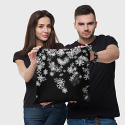 Подушка квадратная Белые снежинки, цвет: 3D-принт — фото 2