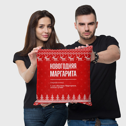 Подушка квадратная Новогодняя Маргарита: свитер с оленями / 3D-принт – фото 3