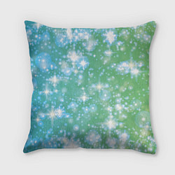 Подушка квадратная Сияющие серебряные блестки на зелено-голубом фоне, цвет: 3D-принт