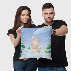 Подушка квадратная Милый зайка новый год, цвет: 3D-принт — фото 2