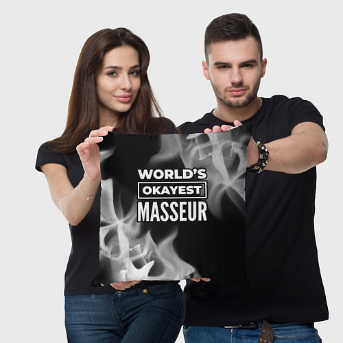 Подушка квадратная Worlds okayest masseur - dark / 3D-принт – фото 3