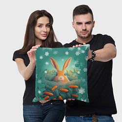 Подушка квадратная Кролик в море моркови, цвет: 3D-принт — фото 2