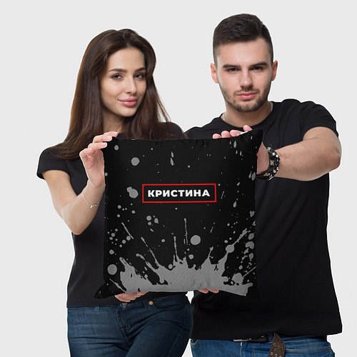Подушка квадратная Кристина - в красной рамке на темном / 3D-принт – фото 3