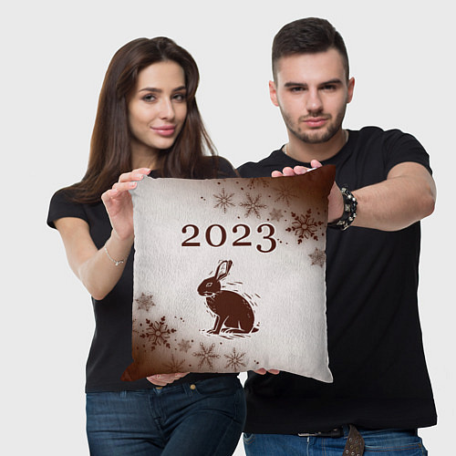 Подушка квадратная Кролик 2023 силуэт на светлом / 3D-принт – фото 3