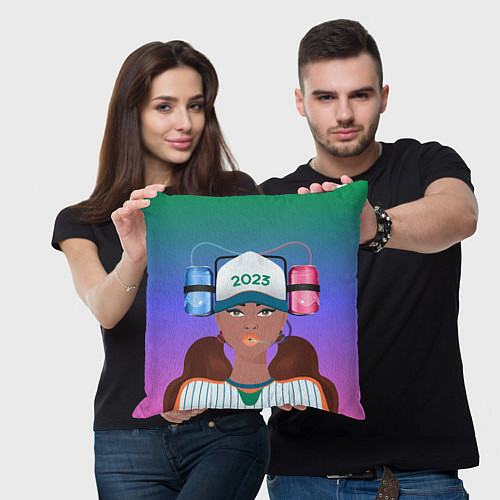 Подушка квадратная Девушка фанатик / 3D-принт – фото 3